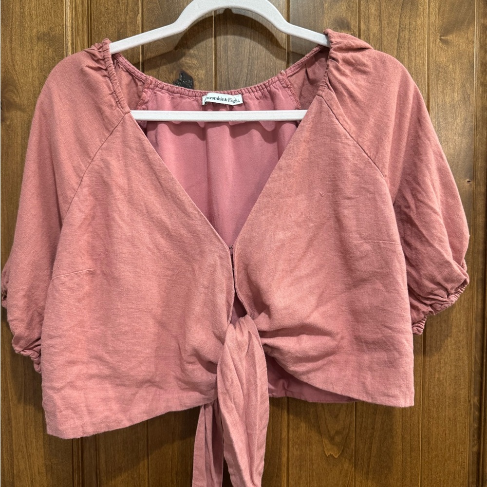 Abercrombie & Fitch Pink Tie Front Blouse 3/4 Sleeve